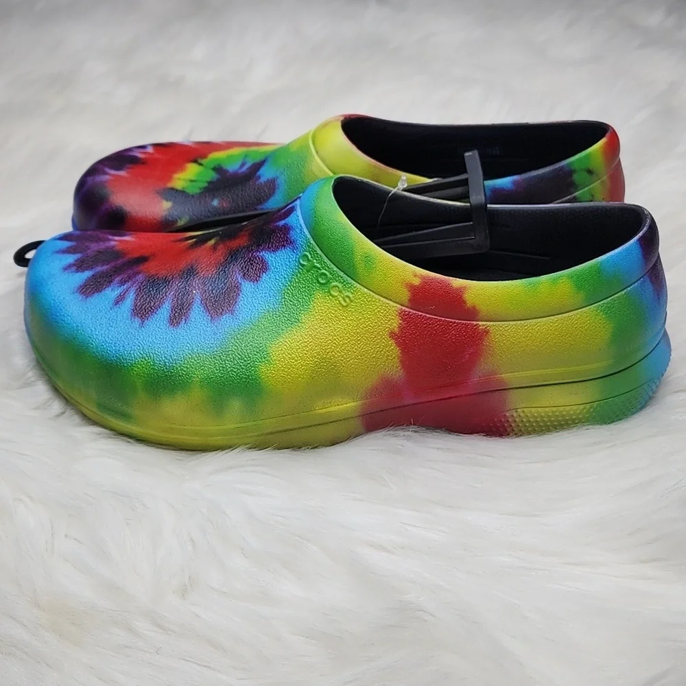 Crocs At Work On The Clock Graphic Work Slip On Shoes Tye Dye